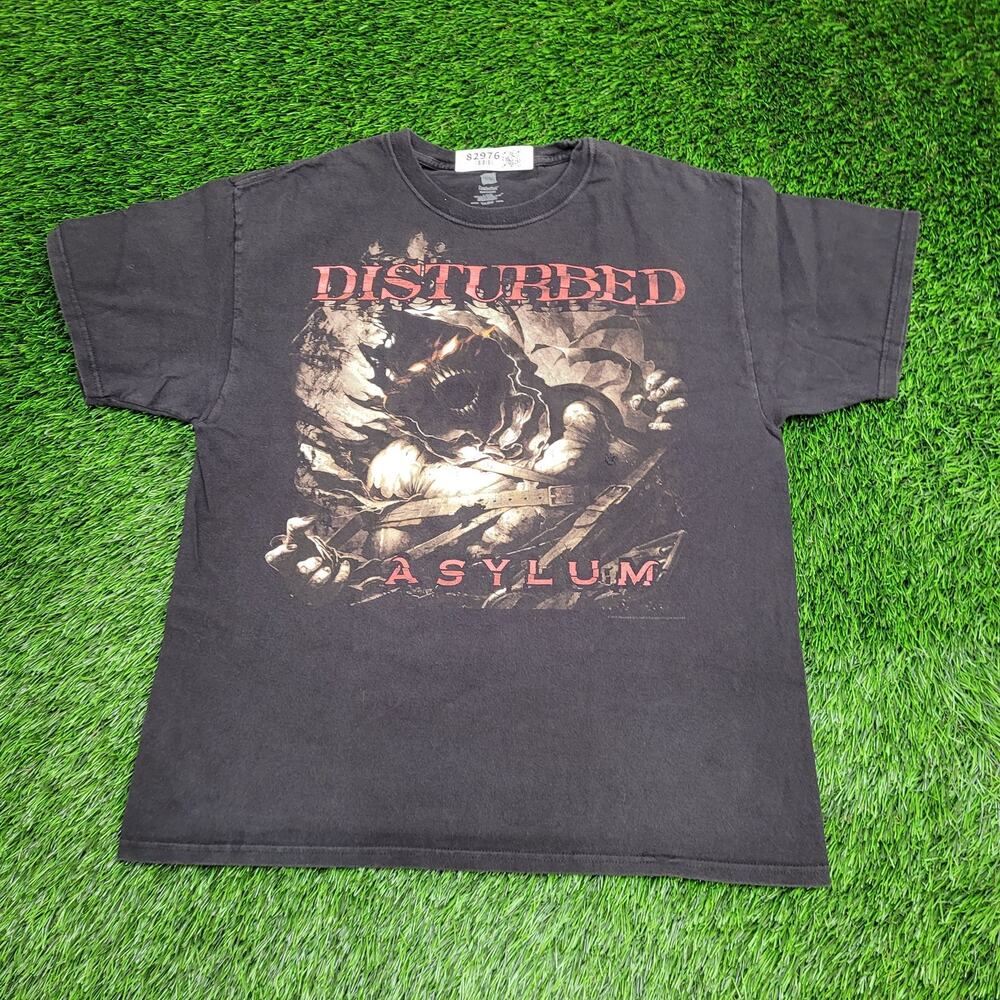 Disturbed Asylum Shirt Large 21x25 Faded Black Metalcore